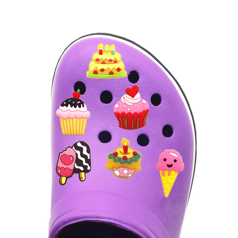 1pcs PVC Shoe Charms Accessories Cherry Ice Cream Birthday Cake Shoe Decorations For Bracelet Kids Gifts ZJ07LI3