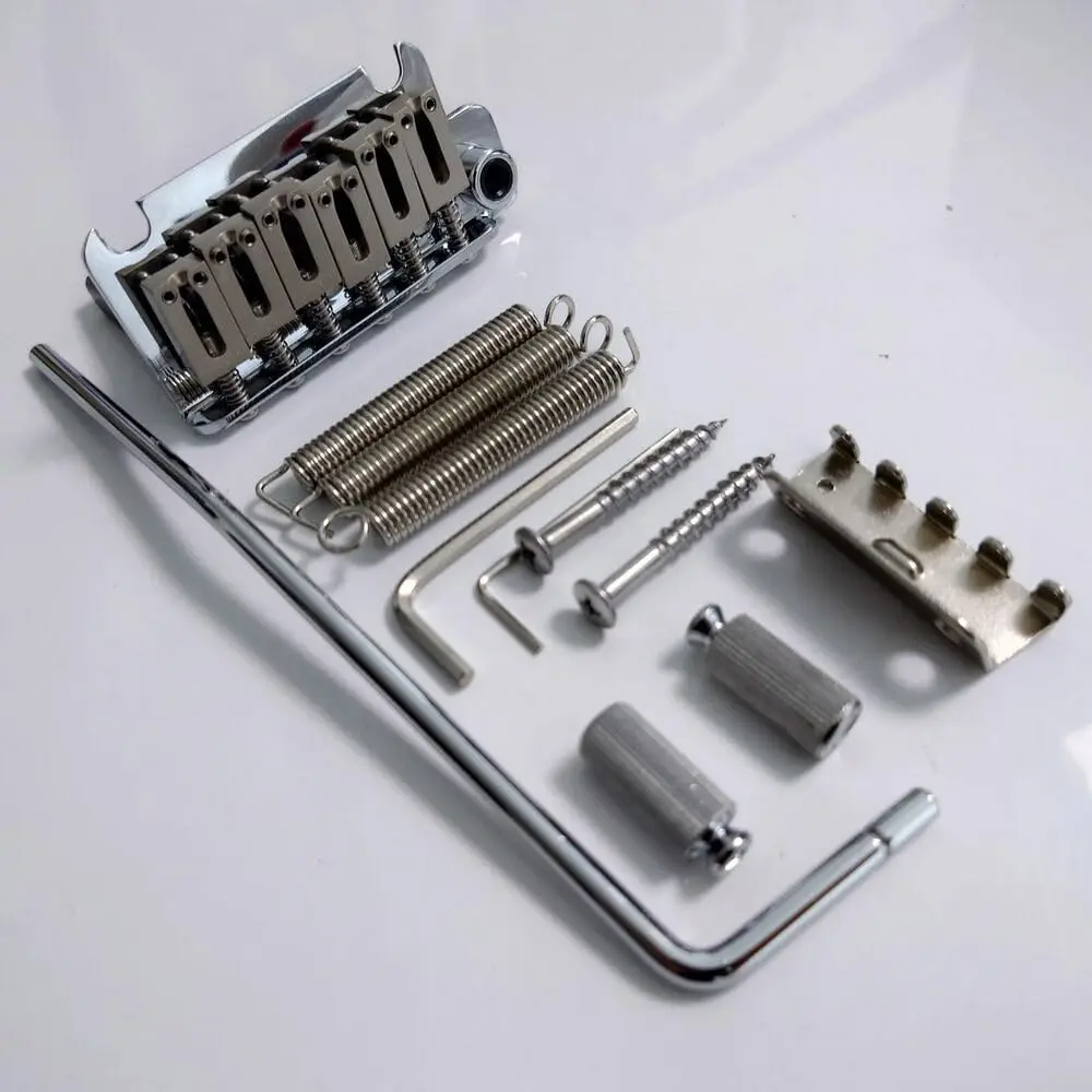 Chrome 2 Point Style Guitar Tremolo Bridge Locking System Guitar Tremolo Bridge 6-Screw Assembly with Steel Block