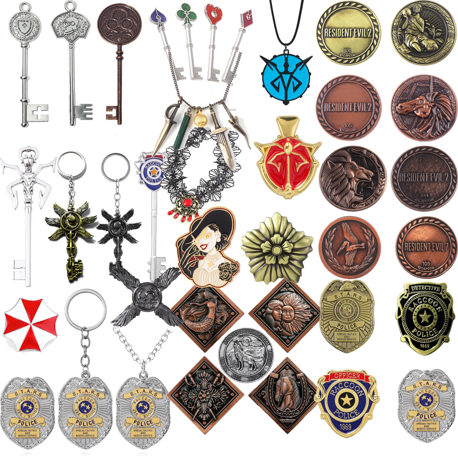 Game Resident Evil Raccoon City Badge Keychain STARS Brooch 1969 Police Badge Pin Hat Lapel Clothing Accessories Souvenir Badge