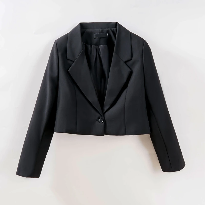 Blazers For Women Korean Cropped Solid Color Simple Single-button Outwear Teens All-match Long Sleeve Office Suit Jacket