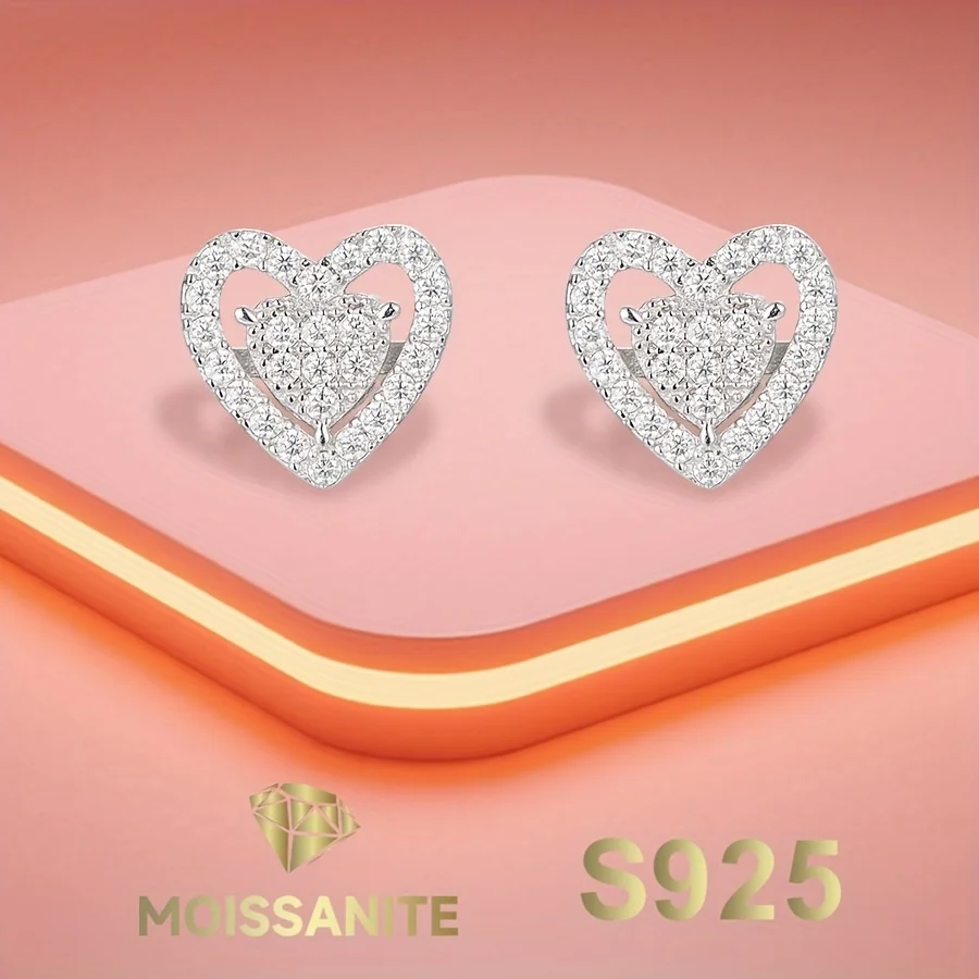 

Heart Earrings Full Moissanite Stud Earring for Women 925 Sterling Silver Earring with Gra Cerificate Wedding New 2025
