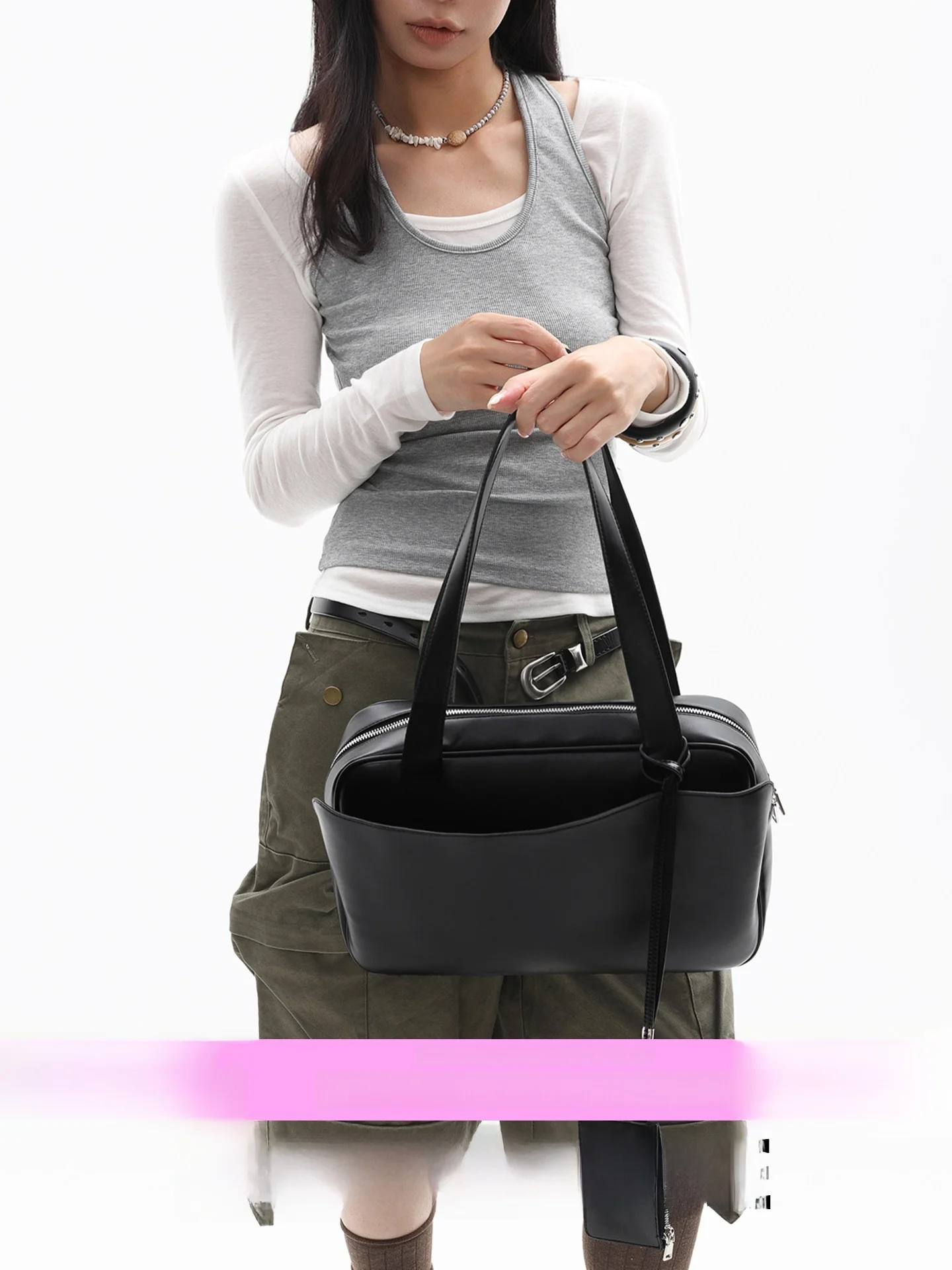 Large Original Kangaroo Bag Shoulder Underarm Bag Fashion Trend  Color Pure Color PU Leather Daily Match Single Shoulder...