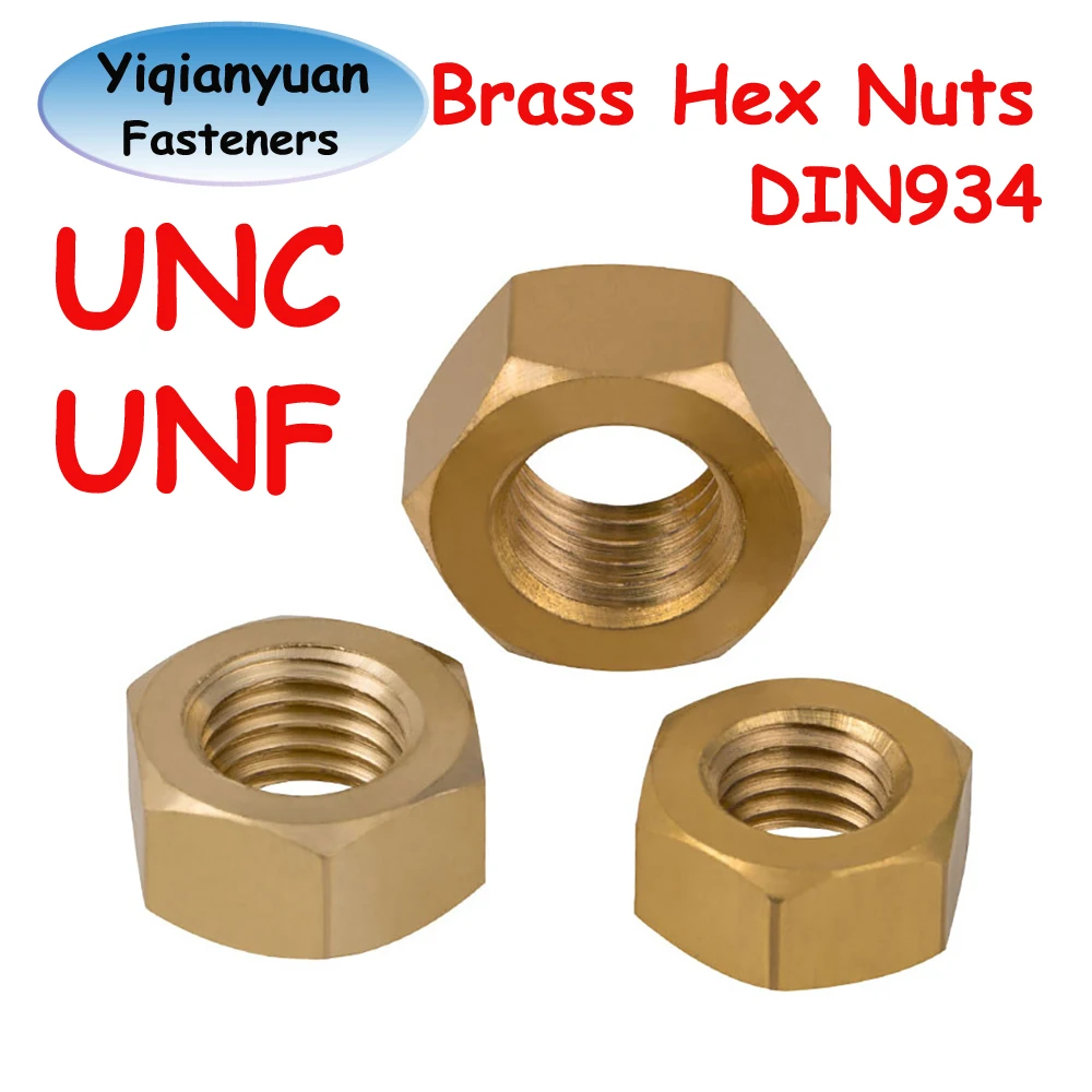 Yiqianyuan DIN934 GB6170 Brass Hexagon Nuts UNC/UNF Thread 2#-12# 1/4' 5/16' 3/8' 7/16' 1/2' 5/8' 3/4' for Hardware And Tools