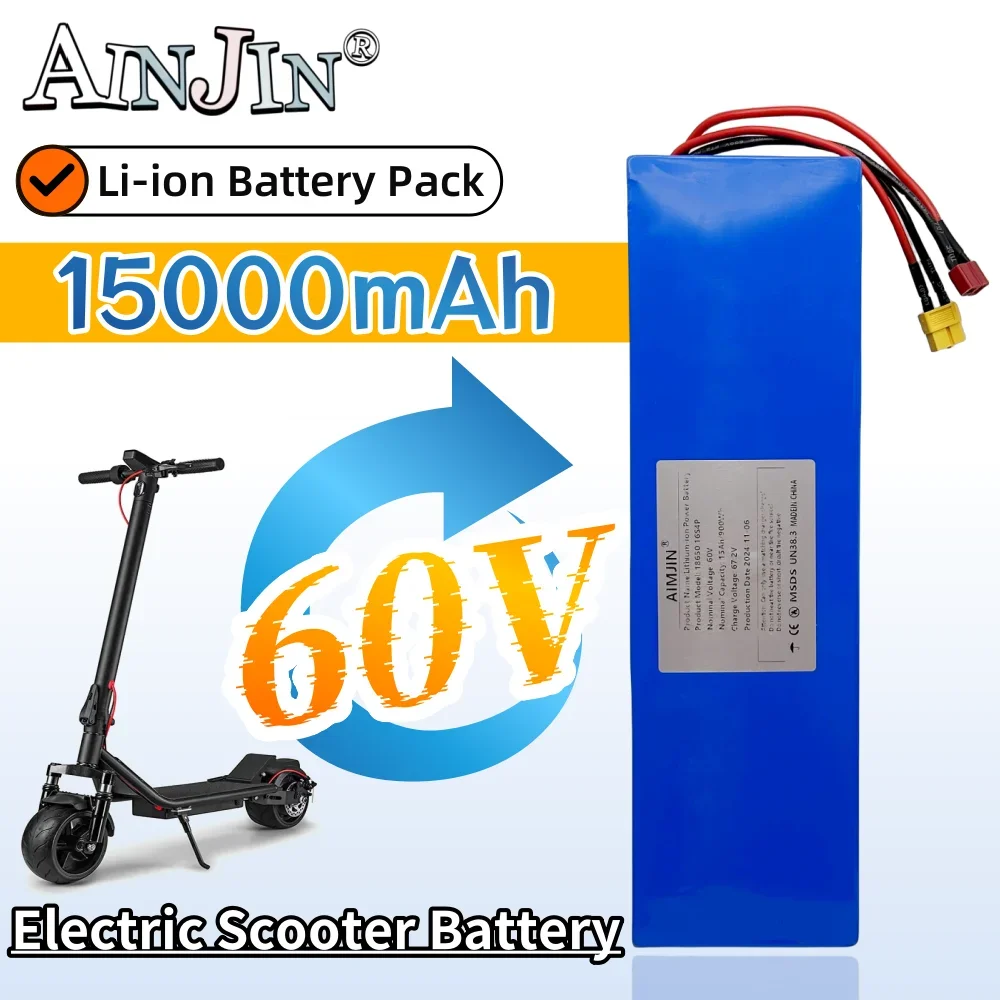 

100% New original 60V 15Ah Battery 16S4P 15000mAh 2500W High-power 18650 Lithium-Ion Battery Pack Built-in BMS Rechargeable