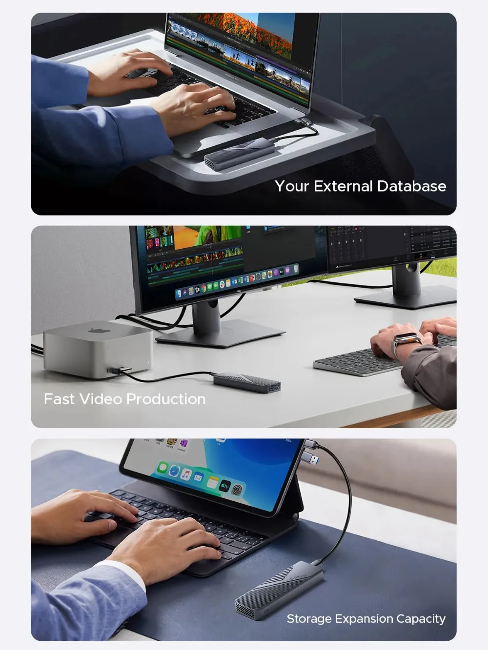 ORICO M2 SSD Case M.2 NVMe SSD الضميمة محول 40Gbps USB4 Gen4×4 USB C صندوق خارجي من الألومنيوم يدعم M مفاتيح 2 في 1 كابل