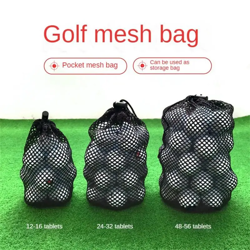 Sports Mesh Net Bag Black Nylon golf bags Pouch Golf Tennis 16/32/56 Ball Carrying Drawstring Pouch Golf Ball Storage bags