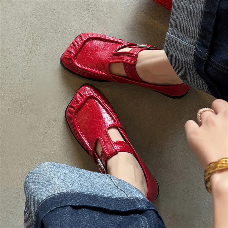 Chaussures en cuir véritable pour femmes, chaussures rétro à bout carré, à talons bas, escarpins pour dames, nouvelle collection printemps/automne