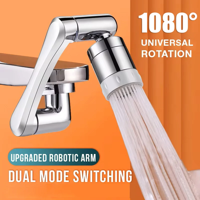 Universal 1080° Alloy Swivel Robotic Arm Extension Faucet for Kitchen Bathroom Faucet Aerator 2 Water Flow Mode