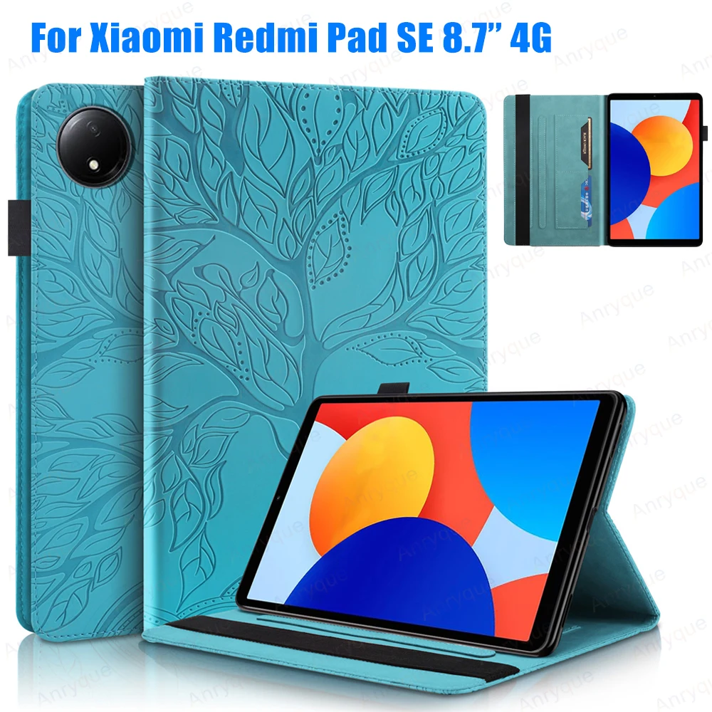 

Чехол для Xiaomi Redmi Pad SE 8,7 дюйма 4g 2024, кожаный чехол-бумажник с тиснением под дерево, чехол-подставка для Redmi Pad SE 8 7, чехол для планшета