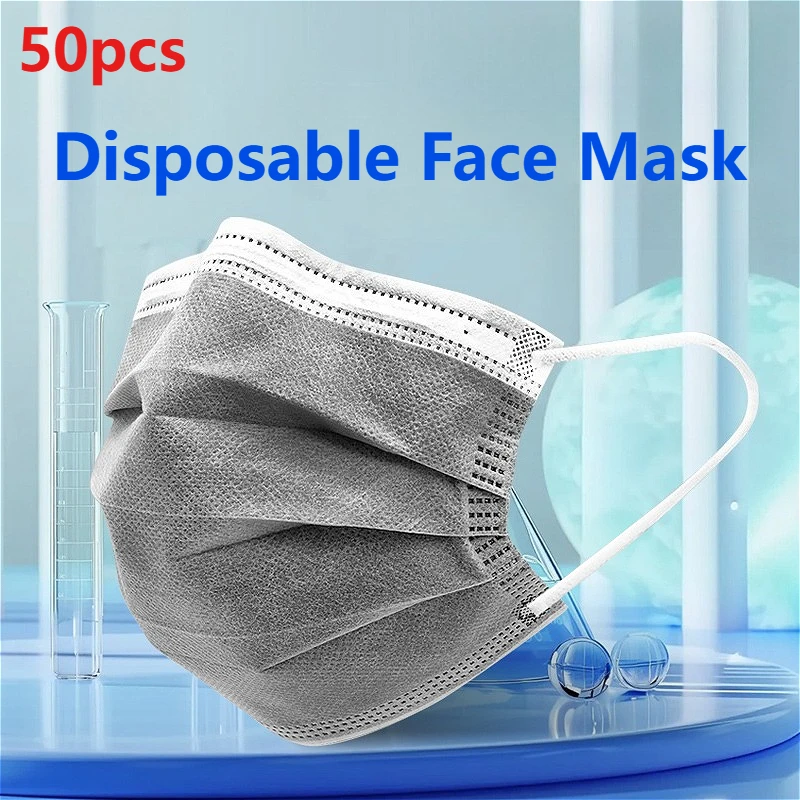 50pcs Masks Dust Mask Security Protection Respirator Health Safety Masks Disposable Face Mask Activated Carbon Protective Mask
