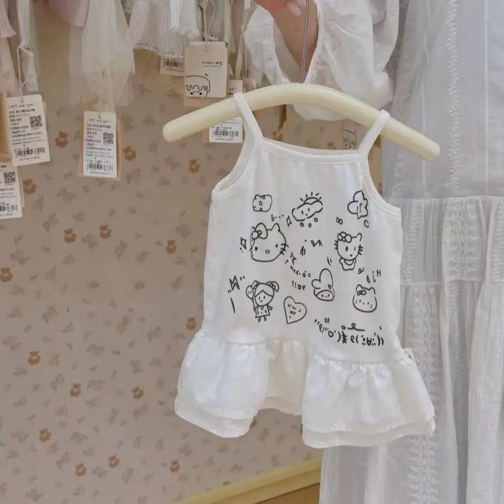 

Детская футболка без рукавов на слинге Sanrio Hello Kitty, новый летний жилет для девочек, кавайный мультяшный жилет с короткими рукавами, милые милые топы для малышей, От 1 до 8 лет