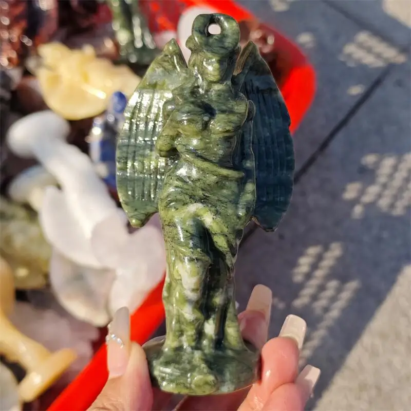 Natural Ophiolite Female Demon Carving Crystal Halloween Healing Gift Festival Craft For Decoration 1pcs