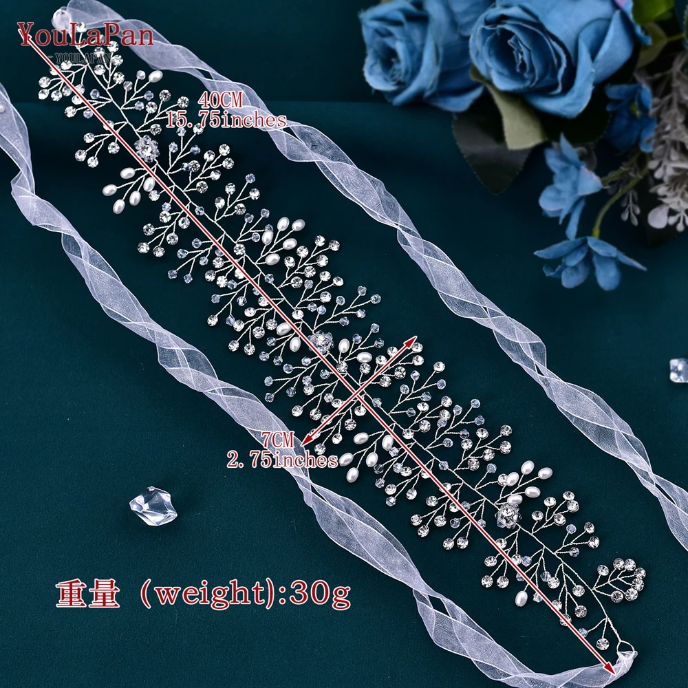 YouLaPan Handmade Pearls Rhinestones Hair Band For Women Elegant Bridal Accessories Sparkling Wedding Party Prom Headpiece HP10