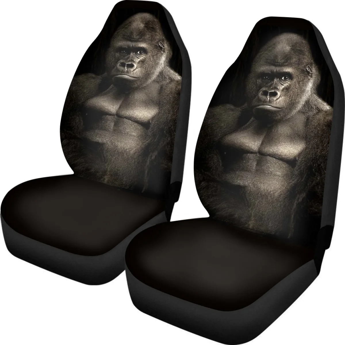 Black Gorilla Pattern Auto Front Seat Cover Set for Woman Men High Quality Full Set Comfortable 2Pcs Car Accessories New Fashion