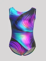 Girls Gymnastics Leotards Todder Colorful Line Design SleevelessTank Leotard Kids Dance Activewear  Random color