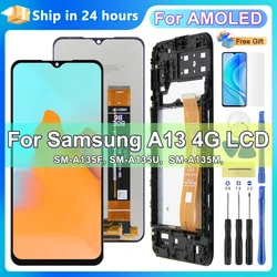 OLED Touch Screen digitalizador com moldura, substituição para Samsung Galaxy A13 4G, display LCD para Samsung A135, A135F, SM-A135F, DS, 6.5