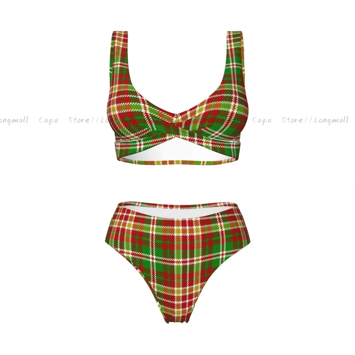 Zomer Dames V-hals Bikini Set Tartan Plaid Patroon Badmode Vrouwelijke 2-delige strandbadpak Badpak