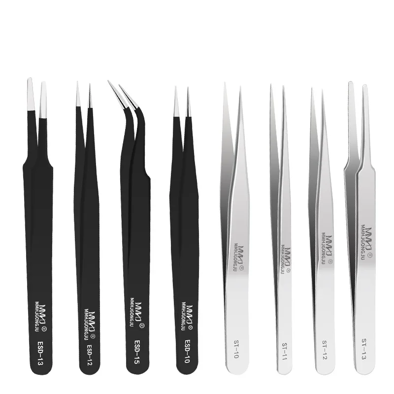 2PC Precision Stainless Steel Tweezers Curved Straight Tip Eyelash Eyebrow Electronic Industrial Repair  Anti-deformation Forcep