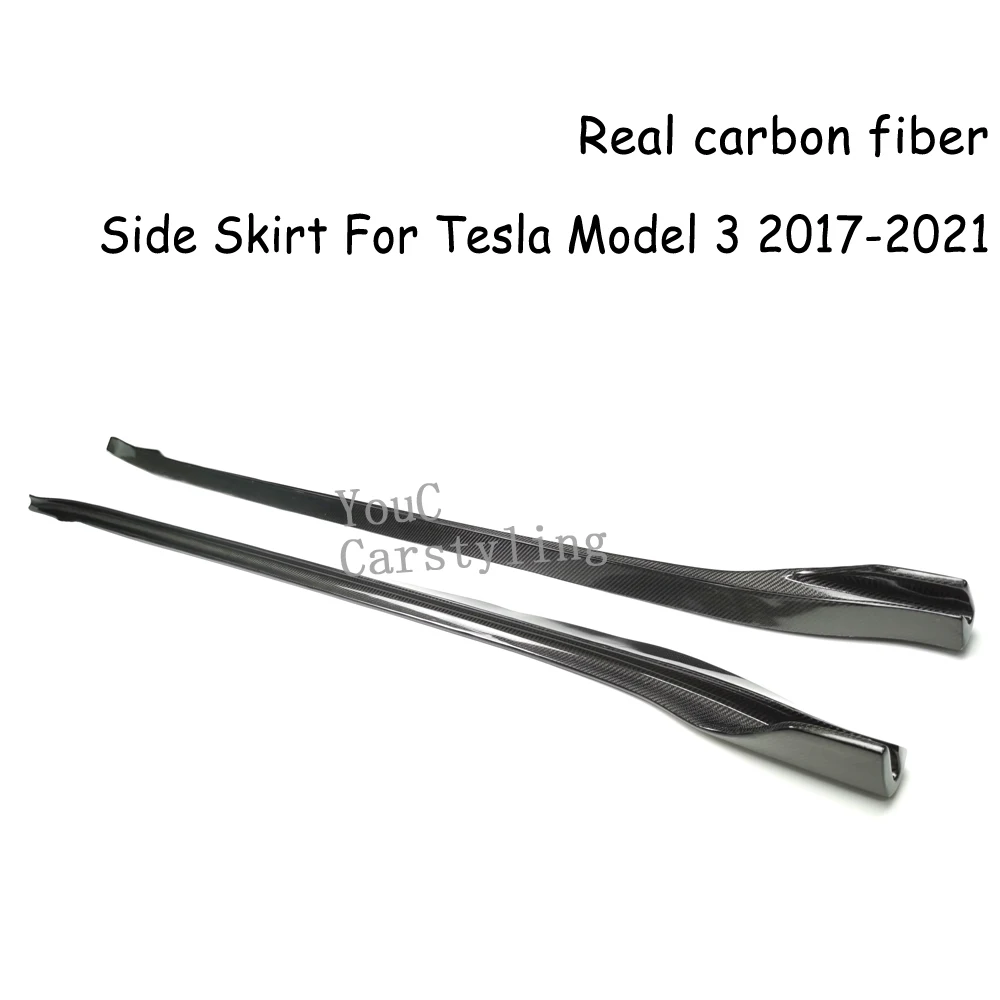 V Style Real Carbon Fiber Side Skirt Bumper Lip Splitter Side Skirts For Tesla Model3 4-Door Sedan 2017-2021