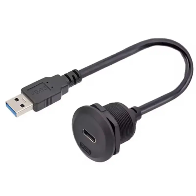Panel Female Socket With Front Installation Male Straight Plug With Thread USB3.0 Circular Connector 30Cm Length