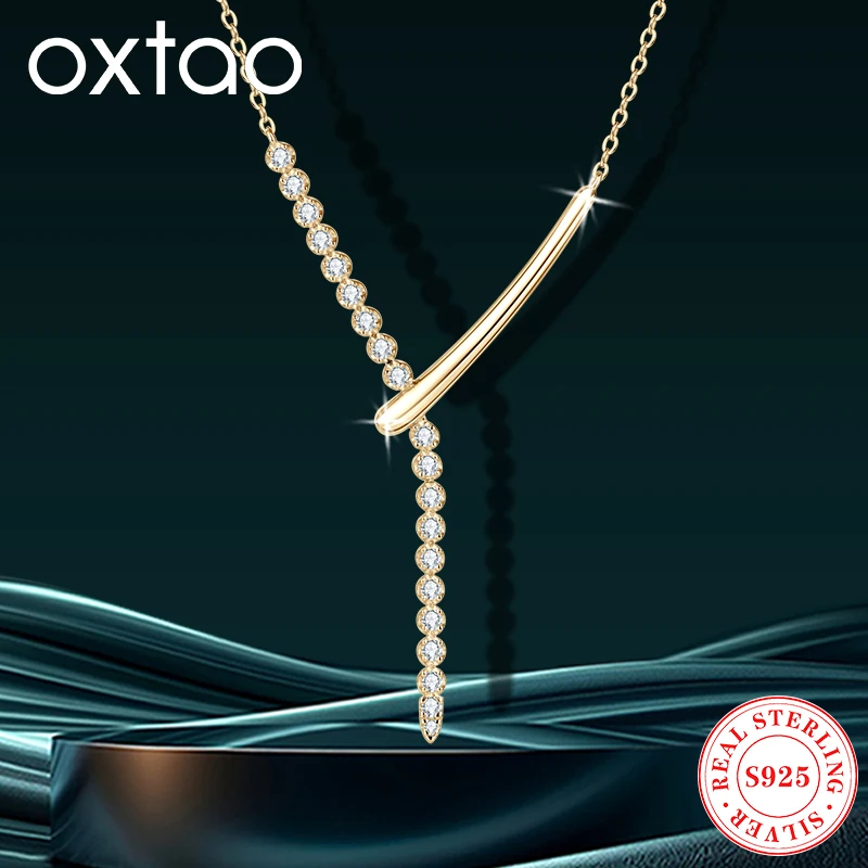 oxtao-y字型モアッサナイトペンダントネックレス-レディース-925シルバー-調節可能なチェーン-高級認定d-vvs1モアッサナイトジュエリー