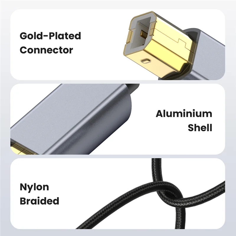 كابل طابعة USB ABGI-1.8M، سلك USB 2.0 من النوع A ذكر إلى B ذكر لـ HP Canon Dell Epson Lexmark Xerox والمزيد