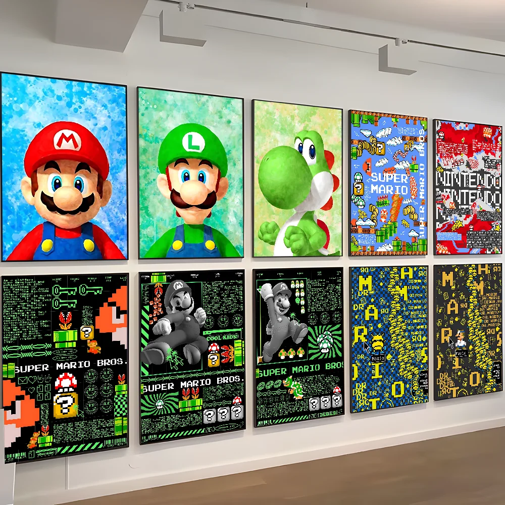 Super Mario Bros Self-adhesive Art Poster Fancy Wall Sticker For Living Room Bar Decoration Vintage Decorative Painting