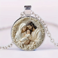 The Holy Family Glass Pendant Necklace Catholic Saint Joseph Virgin Mary Jesus Necklace Jewelry Christmas Gifts
