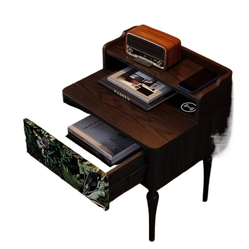 

Solid wood bedside table, French retro style bedroom home light luxury high-end bedside table