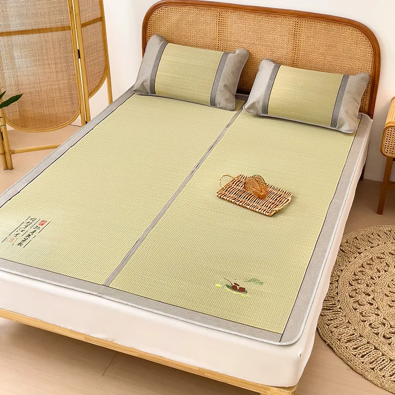 Pure Natural Orchid Grass Cooling Mat Three Piece Set Double Sided Foldable Dorm Student Single Natural Pure Bamboo Mattress