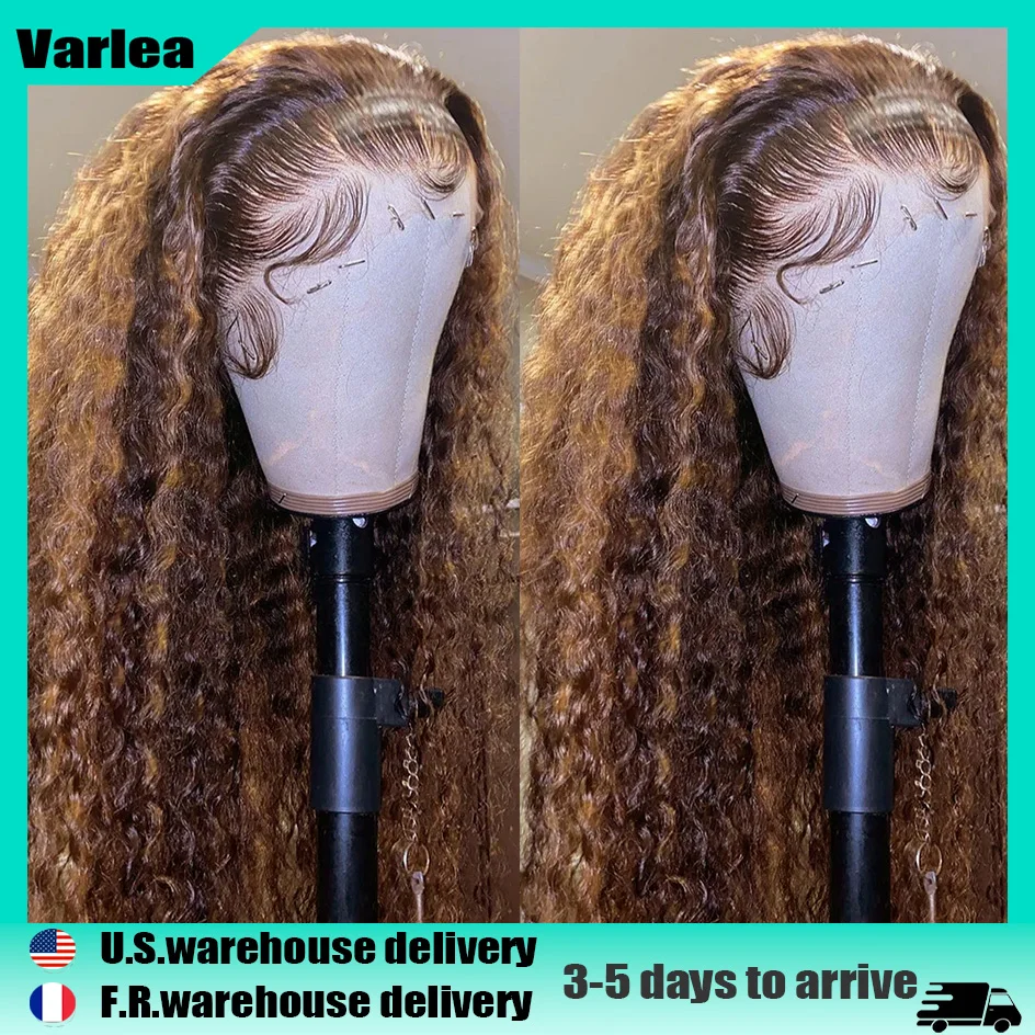 

Varlea Deep Wave Frontal Wig 13x6 Hd Lace Curly Wig Water Wave Human Hair Wig Highlighted Wig Honey Blonde Human Hair Wig