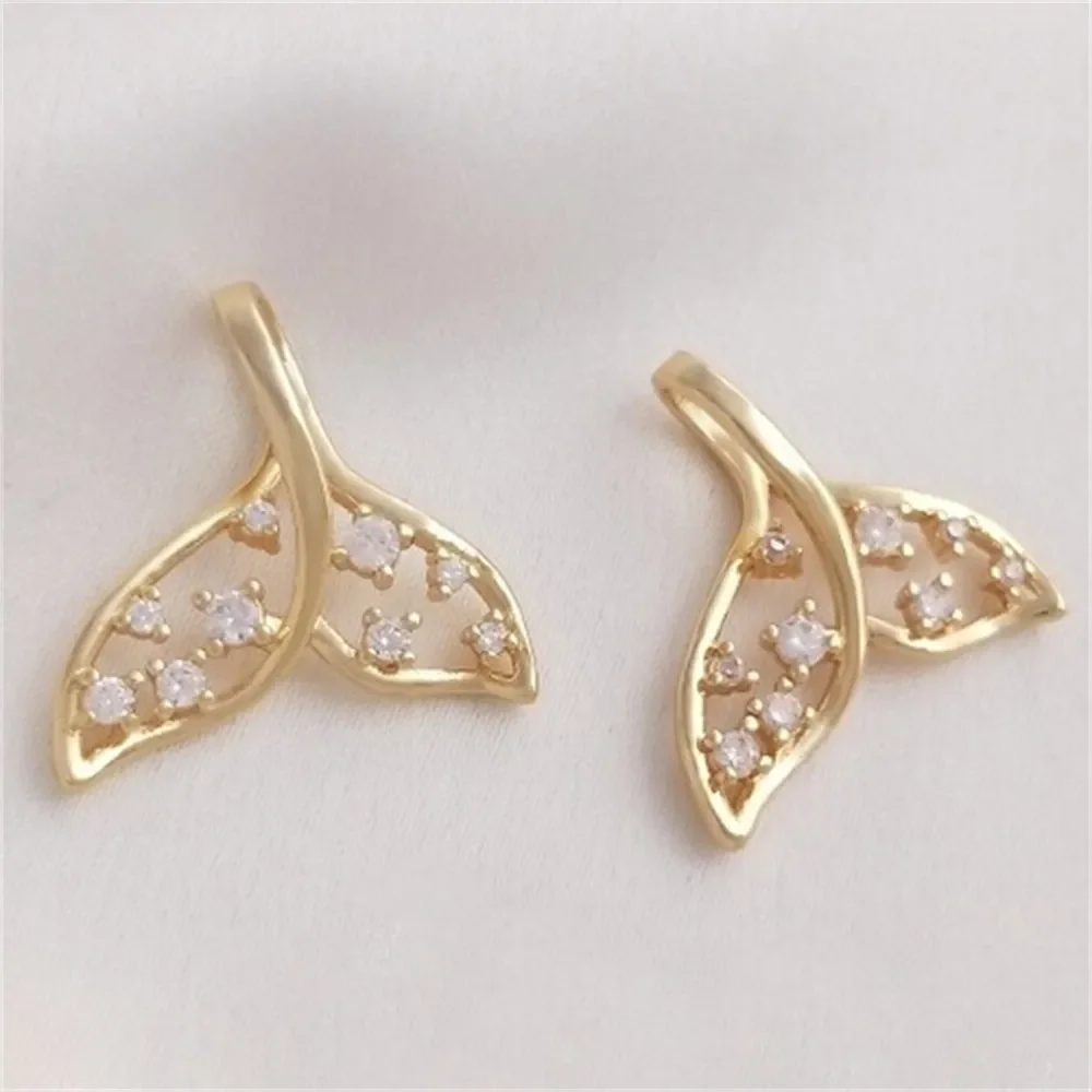 

14K Gold Color Hollow Zircon Fish Tail Pendant Mermaid Whale Tail DIY Bracelet Bracelet Necklace Pendant K259