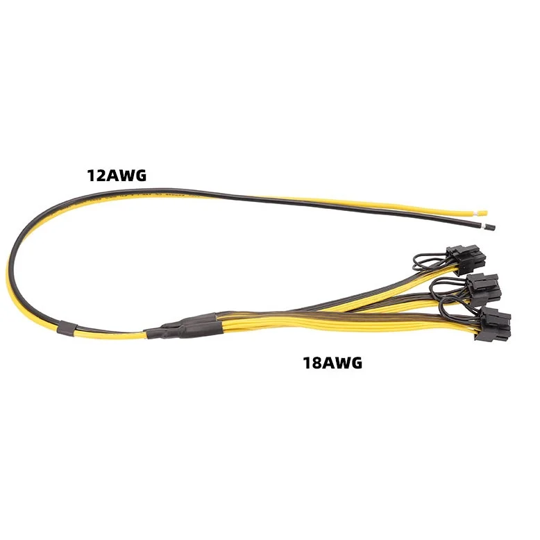 Power Supply Cable 1 to 3 6pin+2pin Miner Adapter Cable 8pin GPU Video Card Wire 50+20cm