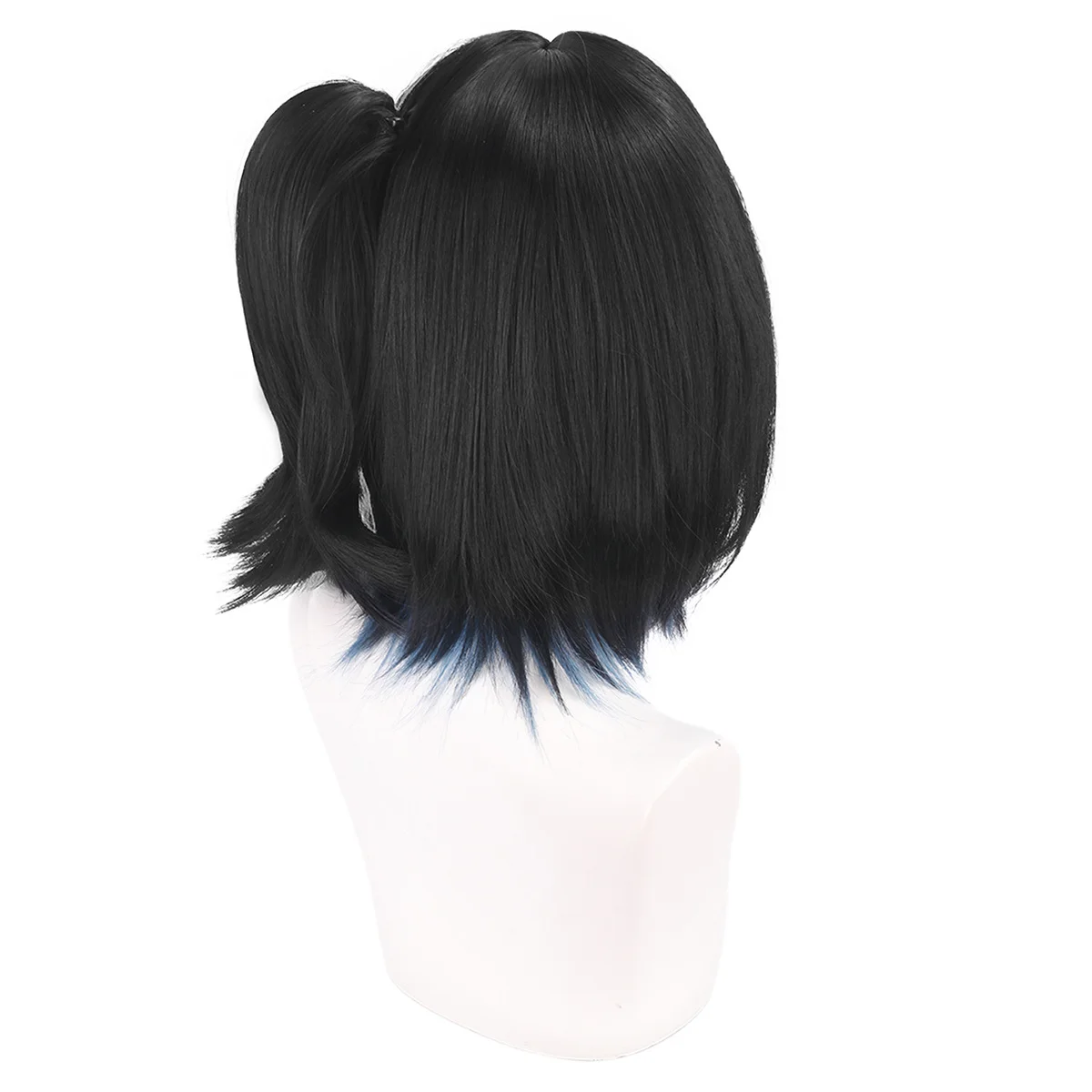 Time Agent Qiao Ling Parrucche da cameriera carine Parrucche cosplay per capelli sintetici corti neri con chip rimovibile una coda di cavallo