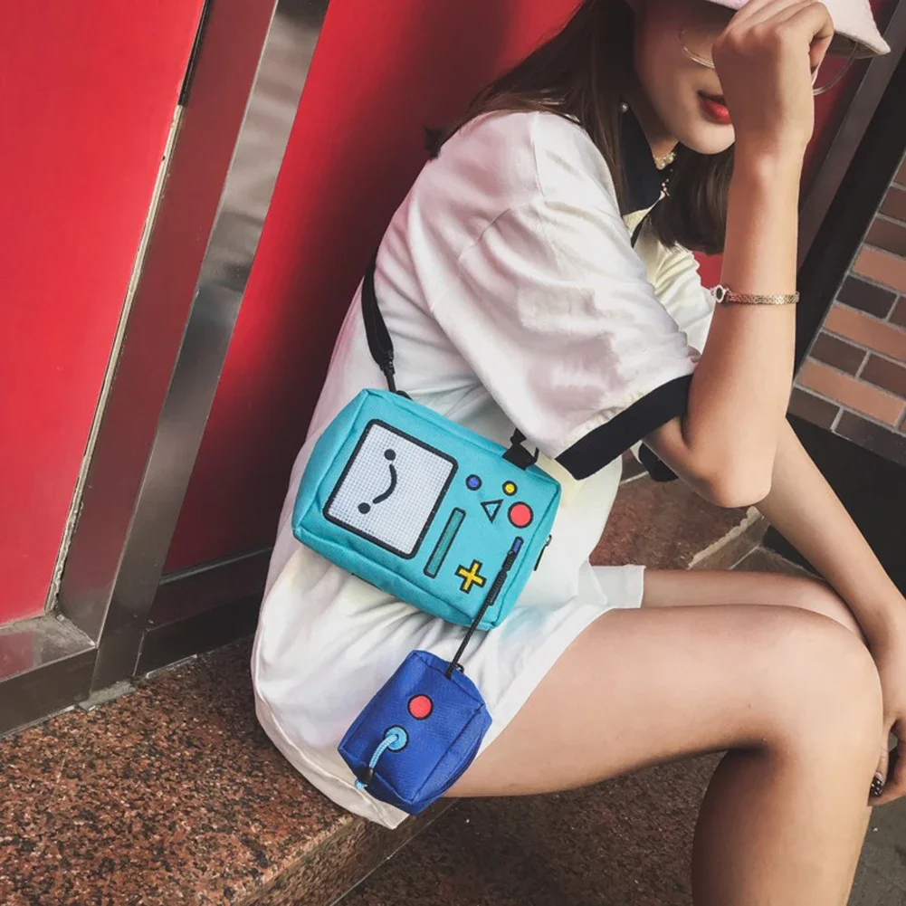 Cartoon Anime Adventure Time BMO Bags for Women Phone Purse Female Canvas Game Machine Small Shoulder Bag Funny Crossbody Bag