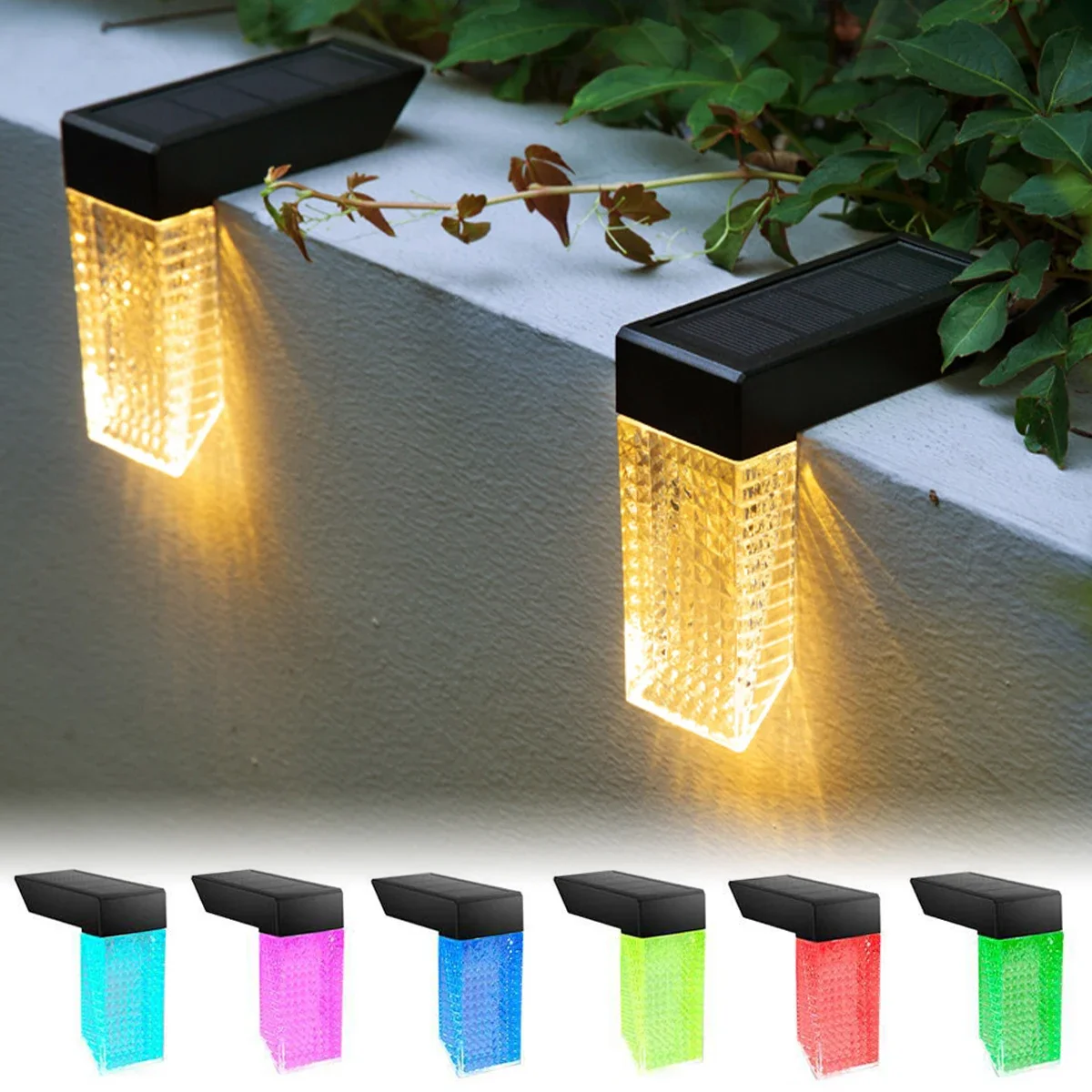 

2PCS Solar Deck Lights Outdoor Solar LED Lights Waterproof Fence Lights 2 Lighting Modes Landscape Light for Garden Fence Decor