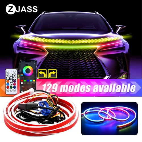 Imagen 1 del producto Luz de capó RGB, luces de circulación diurna para coche de 12V, Control por aplicación, tira de luces Led de neón multifunción, suministros automotrices