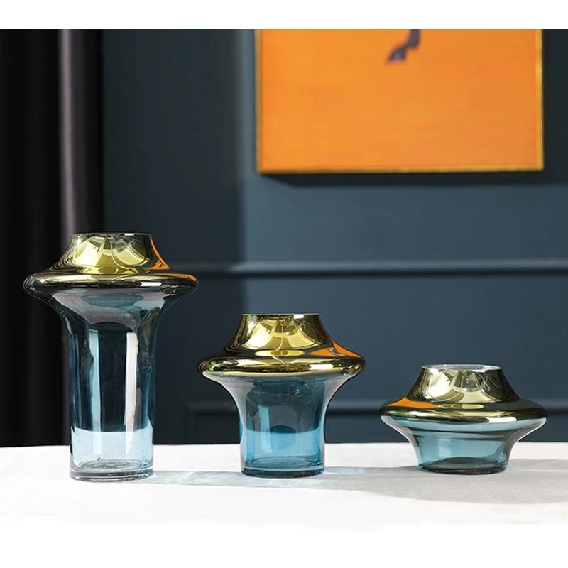 European Style Luxury Gilded Glass Flower Vase Bookcase Bedroom Decoration Modern Hydroponic Arrangement Home Decor