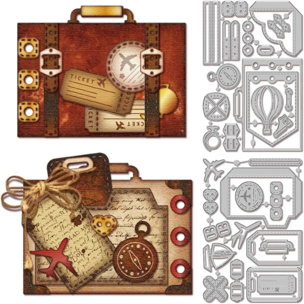 Vintage กระเป๋าเดินทางอินเทอร์เฟซกรอบตัด Dies สําหรับ DIY Scrapbooking โลหะแสตมป์กรอบตัด Dies Planner Die ตัดสําหรับการ์ด