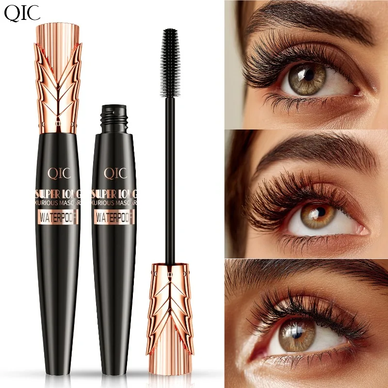 Black Crown-Tip Black & Gold Mascara 4D Large Brush Waterproof Volumizing Lengthening & Curling Long-Lasting Wear Cosmetic 1pcs