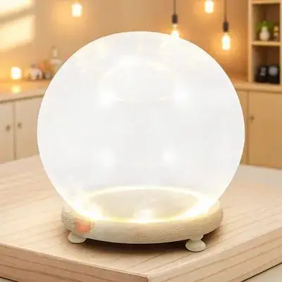 Clear Glass Dome With Wood Base Preserved Flower Display Micro Landscape Ornament Luminous Desktop Decor Glass Cover