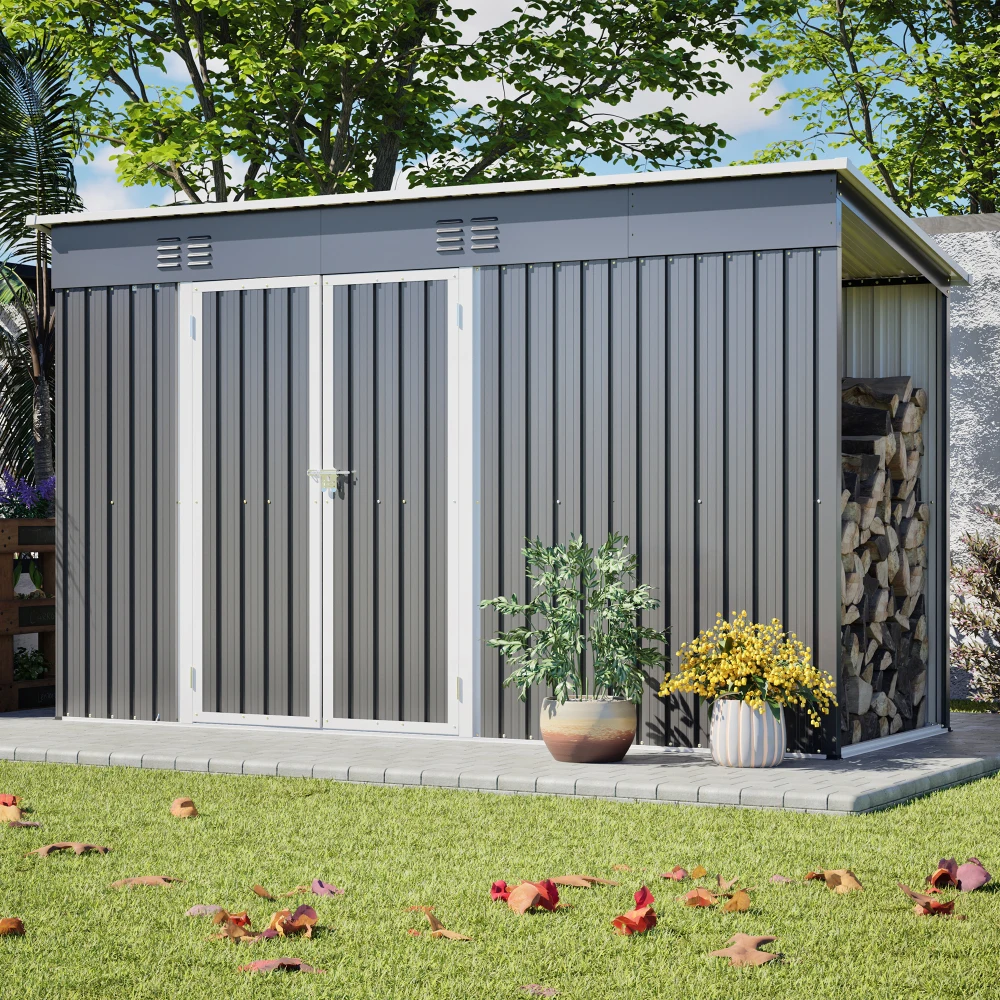 

Outdoor Metal Storage Shed for Garden Tools, Lockable Door & Floor Frame, Weatherproof Backyard Storage
