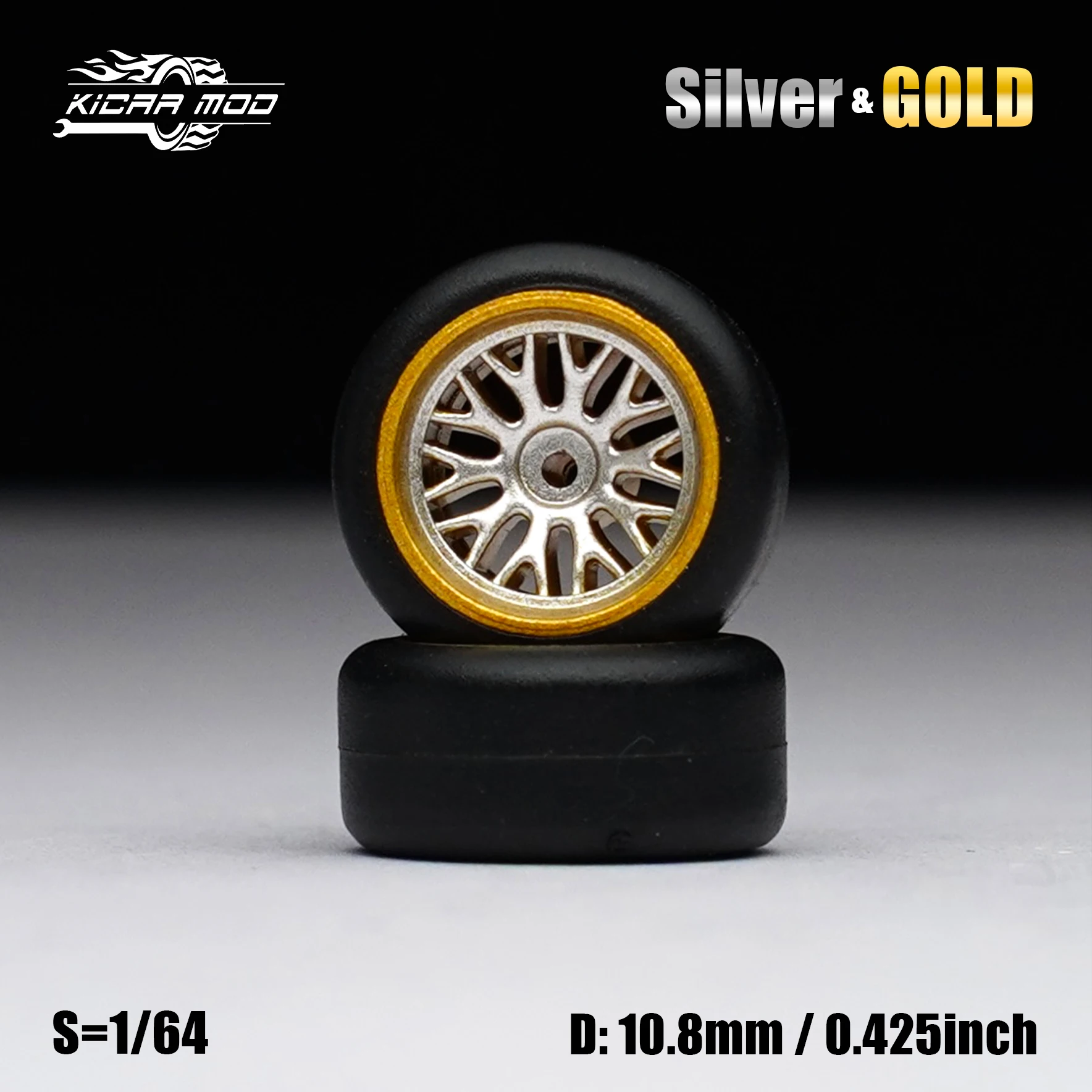 1/64 Modellauto Gold- und Silberräder mit festen Gummireifen, inklusive Nieten für die Nachrüstung von Diecast-Modellteilen für MINIGT.