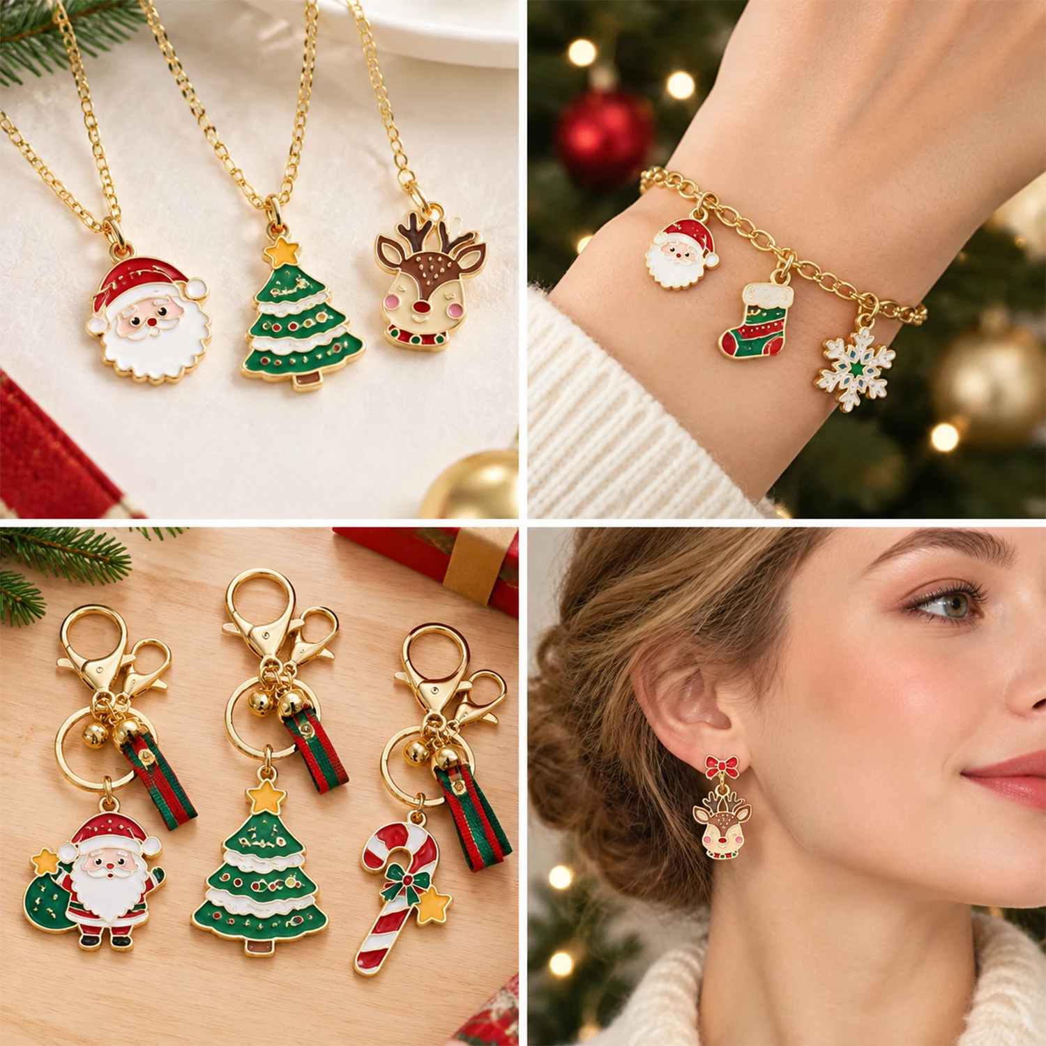 Randomly Mix 30Pcs Enamel Christmas Charms Snowman Santa Tree Penguin Reindeer Pendant For DIY Jewelry Making Accessories ﻿