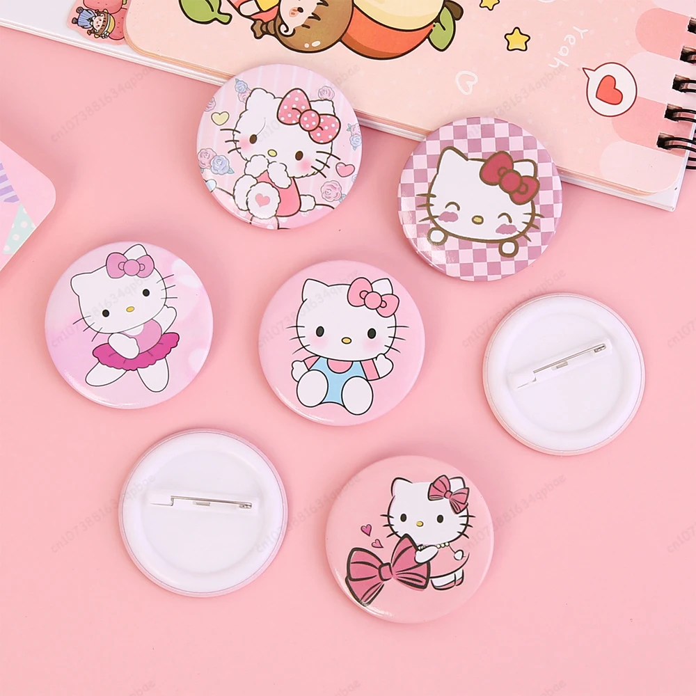 

MINISO 5Pcs/Set Hello Kitty Chest Badge Sanrio Kawaii Cartoon Figure Brooch Sweet Cute KT Cat Clothing Decoration Girls Kids Toy