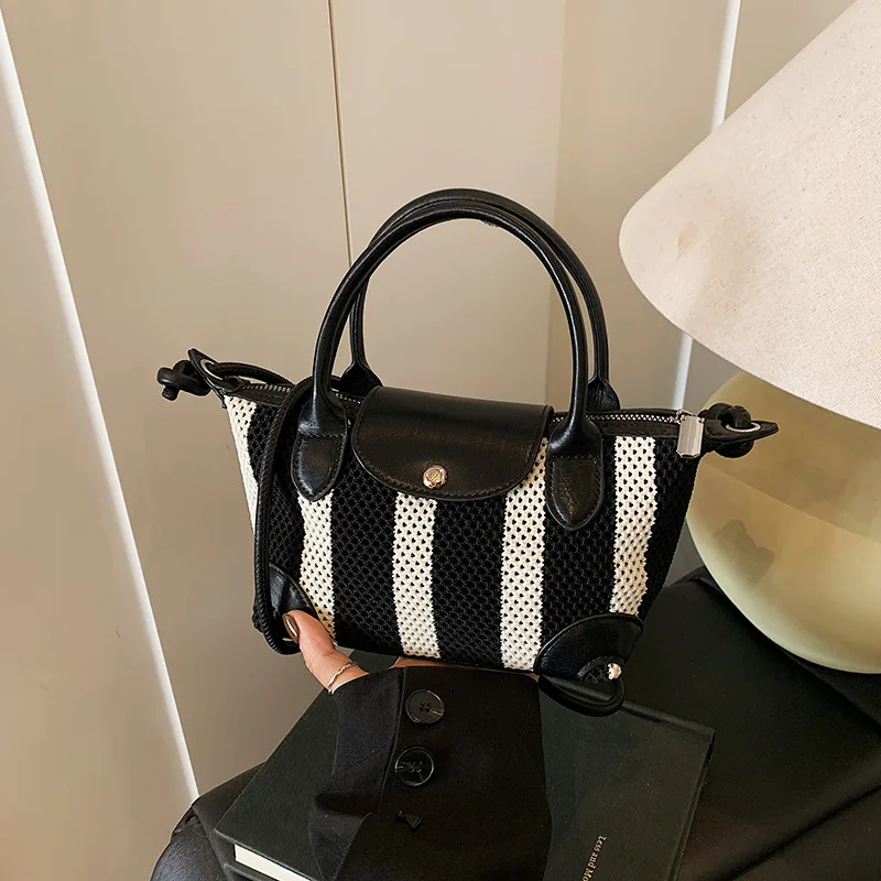 

Women's Handbag- Korean Fashion Style,Longchamp-like Handheld Design, Popular Striped Fabric, Stylish Crossbody
