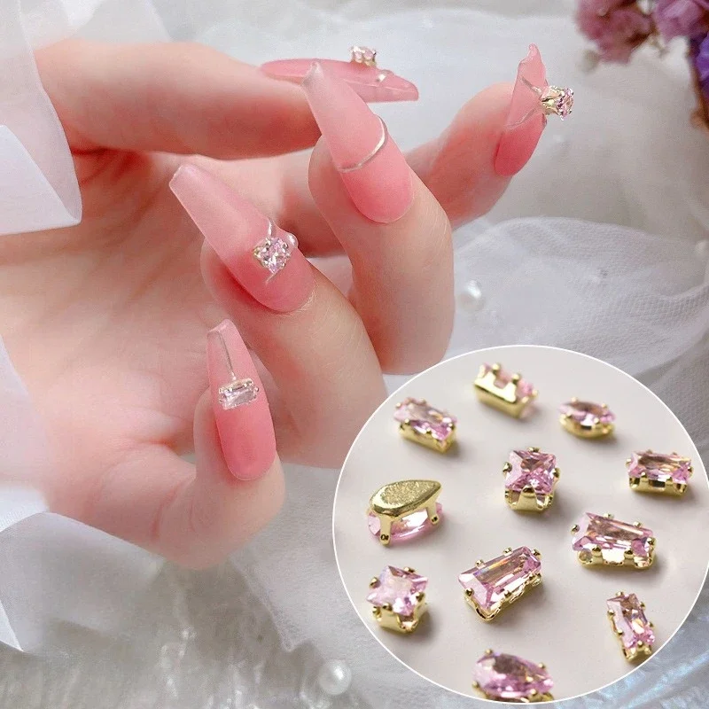 20Pcs Pink Claw Nail Rhinestones, Sparkling Drop Eye Color Retaining Zircon Mixed Set For Luxury Nail Art Decoration