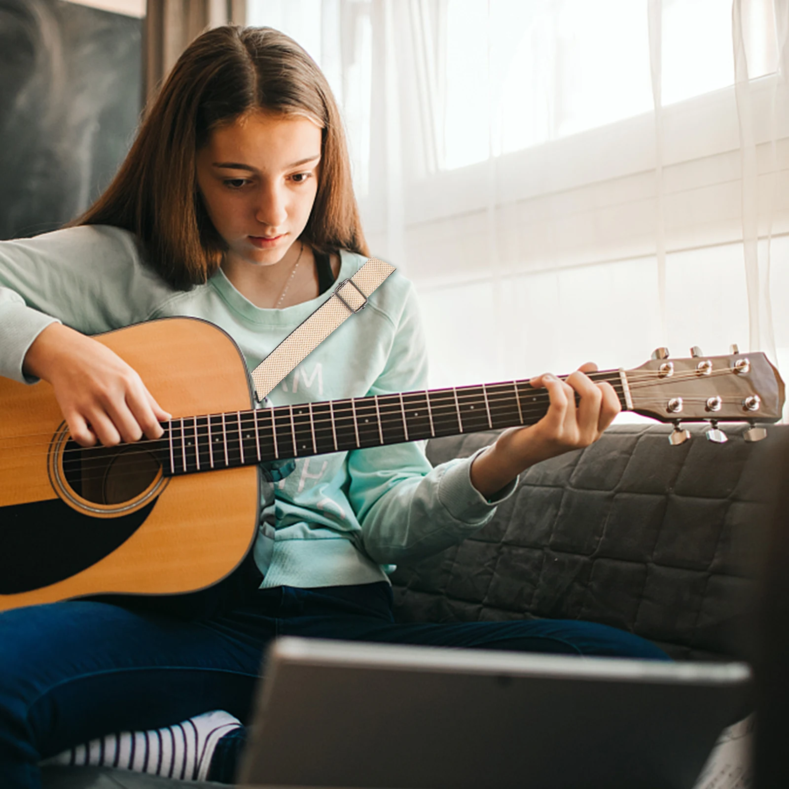 

Folk Guitar Strap Adjustable Length Creative Guitar Accessory Durable Cotton and Leather