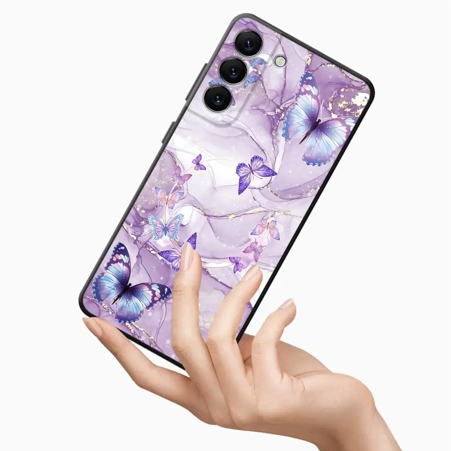 Capa de Telefone para Samsung Galaxy A35 A13 A14 A34 A16 A15 A11 A12 A24 A22 A52 A51 A36 A26 Mármore Borboleta