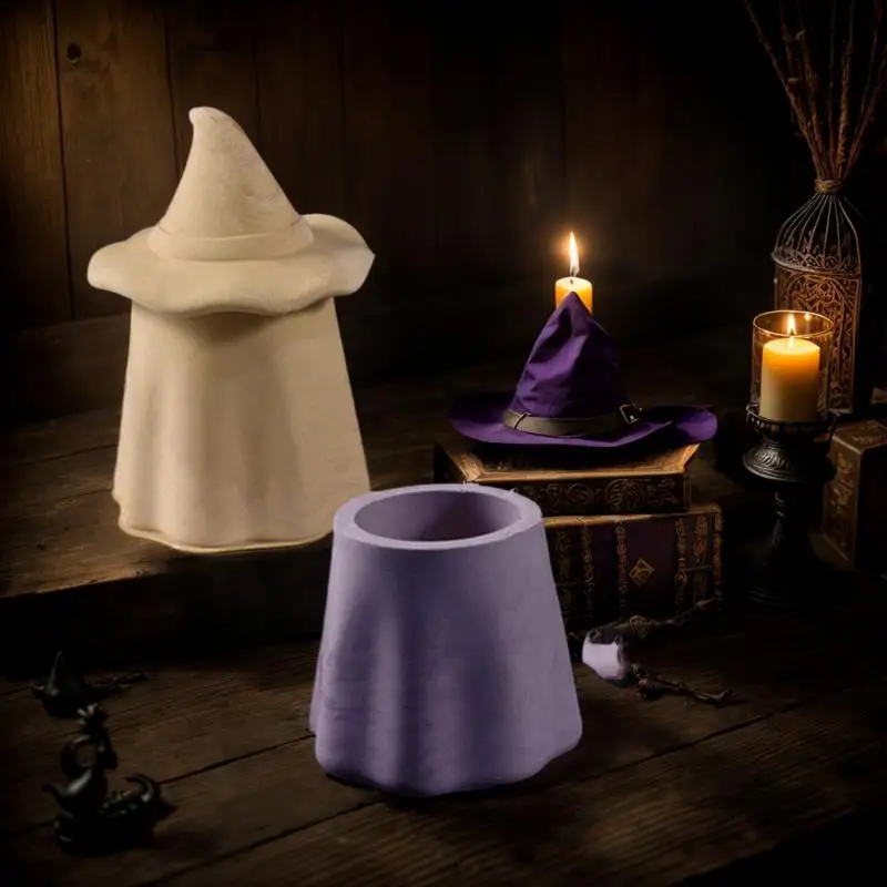 Jar Silicone Mold Ghost Witch Hat Silicone Jar Molds For Resin With Lid Handmade Desk Storage Box 2x Multifunctional Candle Cup